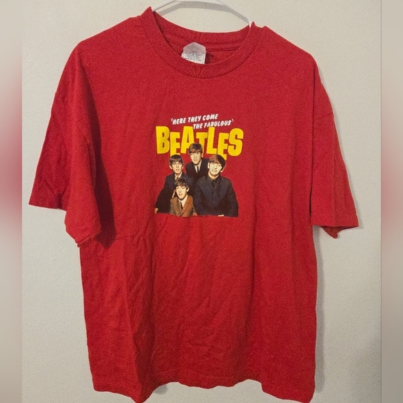 Aaa Other - VINTAGE Beatles T Shirt Mens Size XL Red American Tour Crew Neck Reprint 2002
